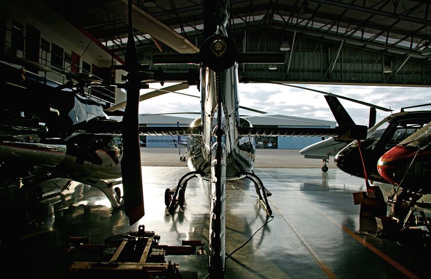 inside a helicopter hangar